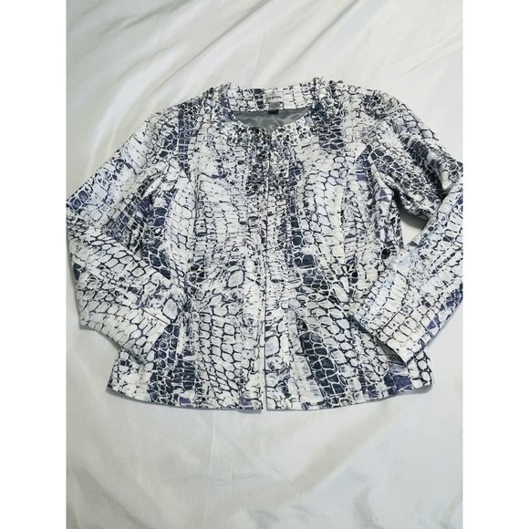 Chico’s Purple Size 1 Embellished Silver Sequins Blue Stones Open  Blazer Jacket - Picture 3 of 11